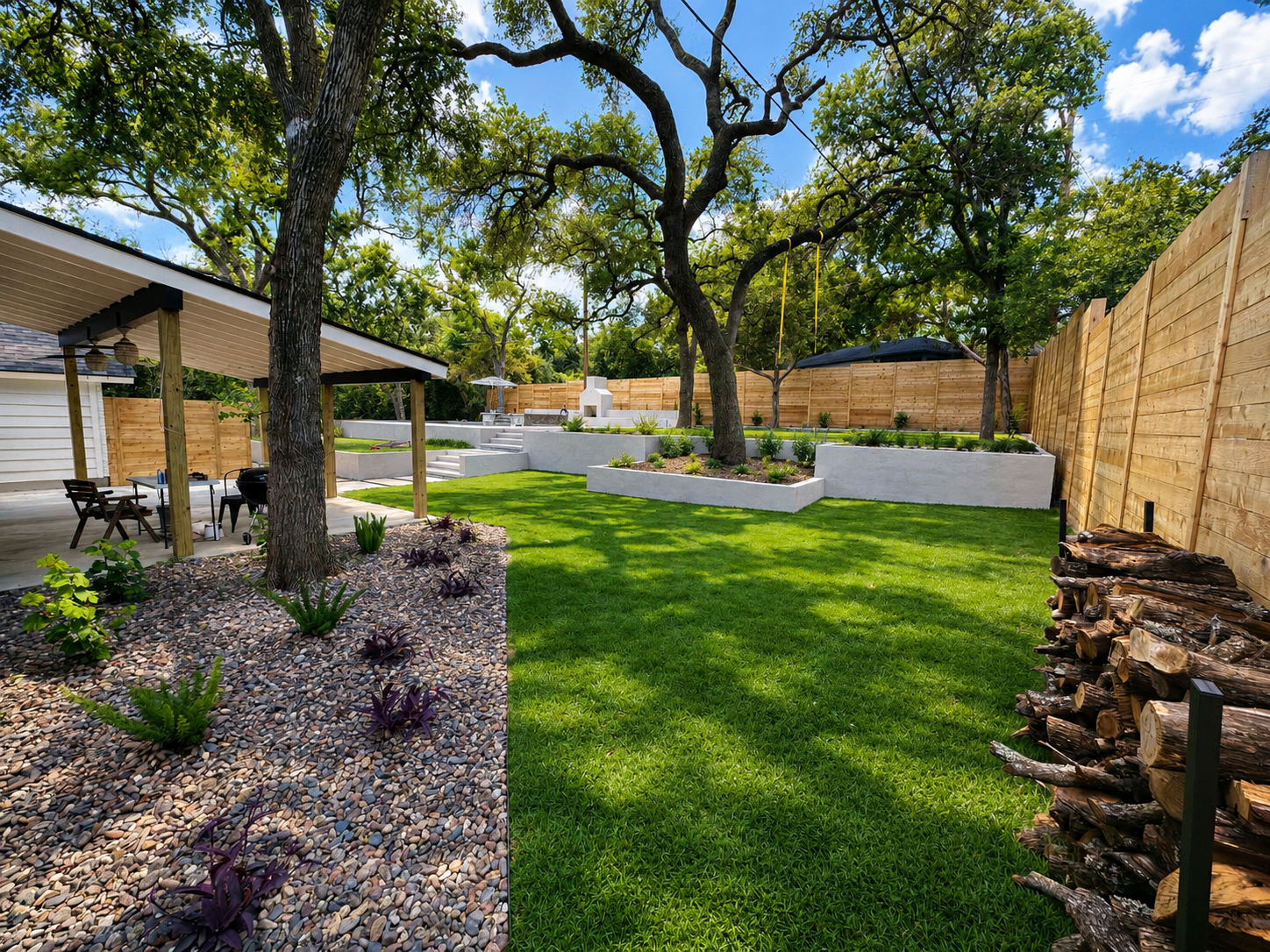Backyard overhaul with oak canopy
